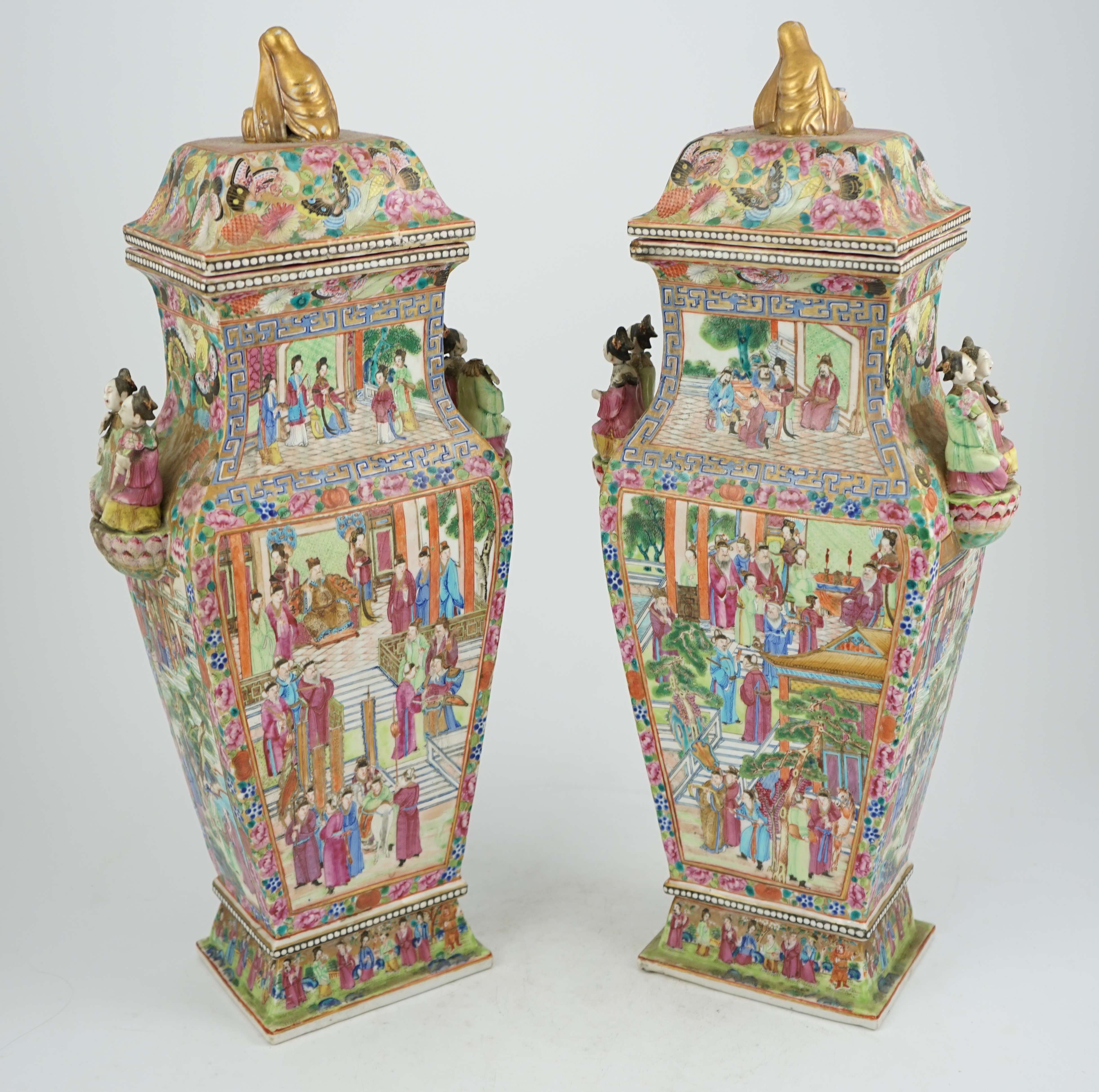 A pair of large Chinese square baluster vases and covers, Daoguang period, c.1830